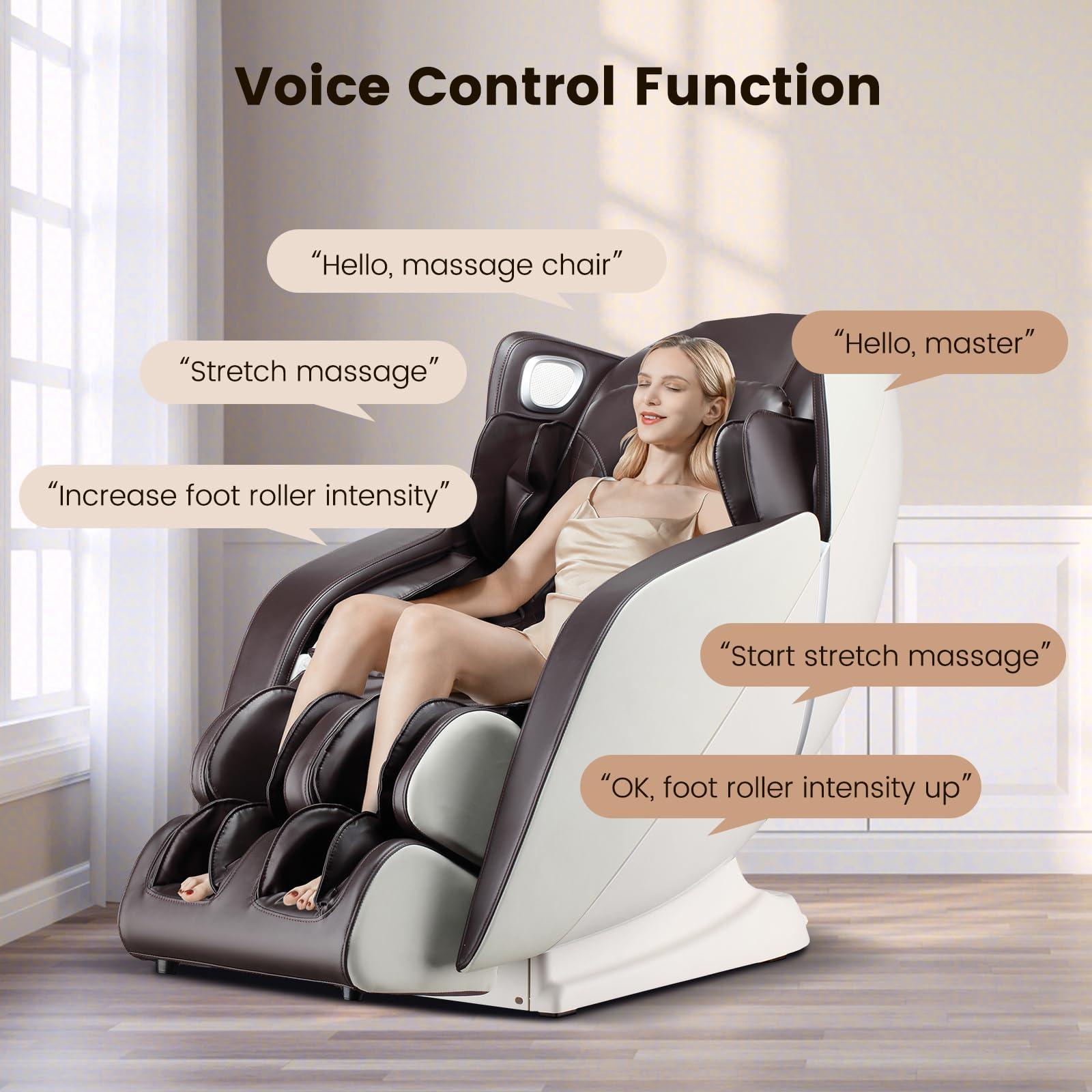 Giantex Giantex Full Body Massage Chair, Zero Gravity Massaging Chair with SL Track, Airbags, Foot Rollers, Shoulder Detection, Heating, Bluetooth, 12 Modes, Voice Control, Assembly-Free, Free Indoor Delivery