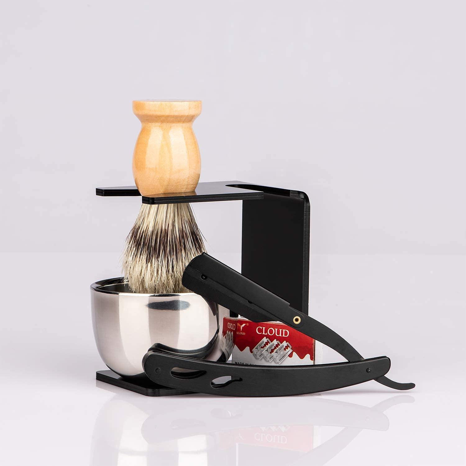 Grandslam Barber Straight Razor Kit Durable Barber Straight Edge Razor Kit with 10 Double Edge Straight Razor Blades,Shaving Bowl and Stand,Shaving Brush with Wood Handle,Shaving Kit for Men