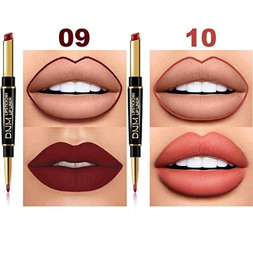FeiFei66 FeiFei66 2 in1 Lipstick Lip Liner Set, 6 Colors Waterproof Long Lasting Lipstick Matte Moist Lipliner Pen Cosmetics Kit (as show)