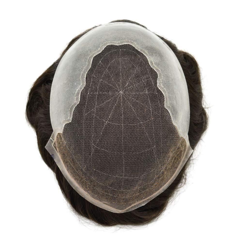 Dr hair Toupee For Men Q6 Lace Front Hair Pieces Unprocessed Virgin Human Hair System For Men Bleached Knots And Natural Hairline Mens Toupee Hair Unit, 7x9, 3.0 Ounce