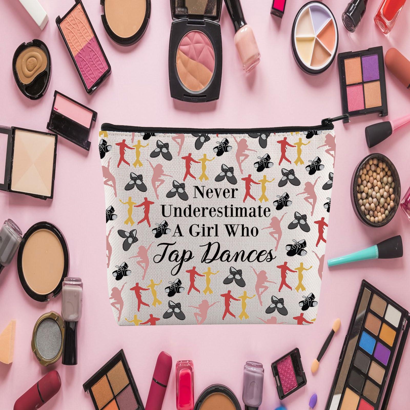 JYTAPP JYTAPP Tap Dance Lover Cosmetic Bag Never Underestimate A Girl Who Tap Dances Tap Dancer Gifts Tap Dance Dancing Gift, beige