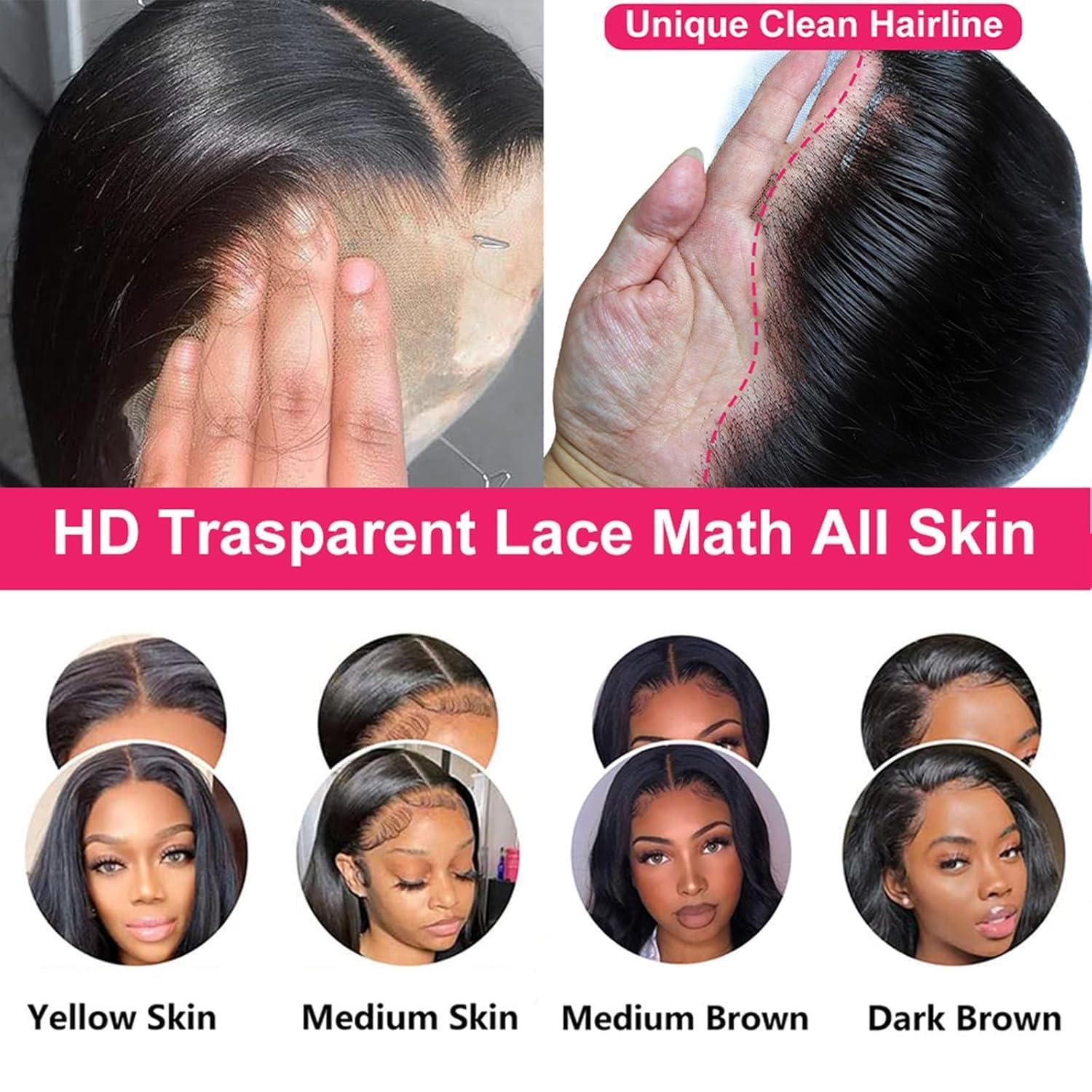 bb face bb face 13x6 Straight Lace Front Wigs Human Hair 180% Density HD Transparent Lace Frontal Wigs Human Hair Pre Plucked 36 Inch Straight Human Hair Wigs for Women