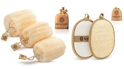 ALMOONI Premium Natural Egyptian Shower Loofah Sponge and Loofah Pad Bundle, Made with Natural Egyptian Shower Loofah Sponge That Gets Your Body Clean