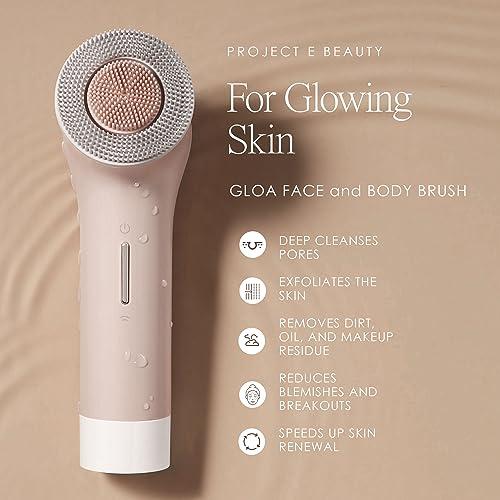 Project E Beauty Gloa Face and Body Cleansing Brush by Project E Beauty | 3 Cleaning Brushes | Pore Cleaner | Scrub Brushes for Cleaning | Exfoliate for Face & Body | Brush Cleaner for Body | Waterproof Skin Care Kit