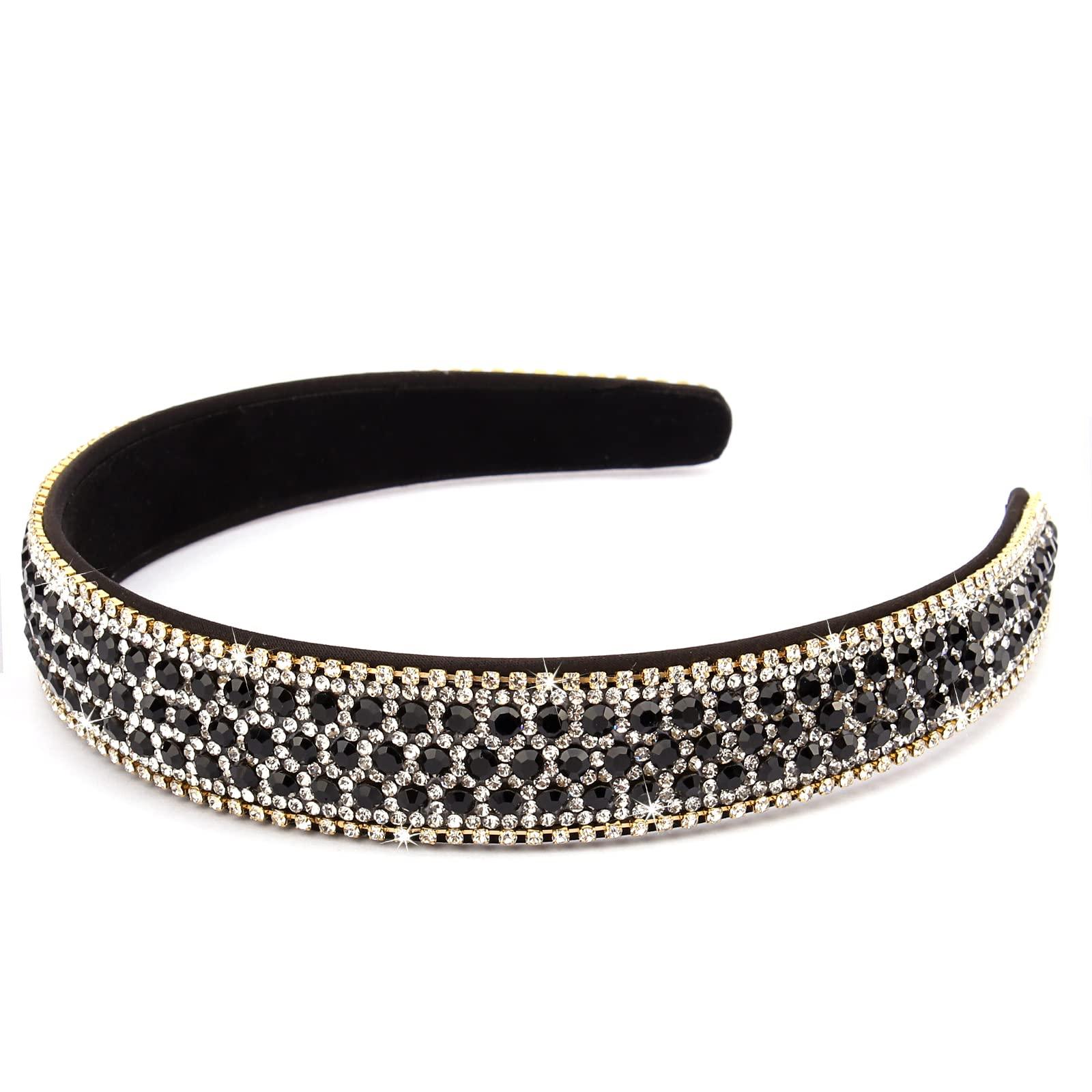 Wecoe Wecoe Black Headband Rhinestone Headband Women Fashion Crystal Bling Diamond Headband Glitter Sparkly Headband Hair Accessories Holiday Halloween Christmas Gifts For Women Ladies (Silver & Black)