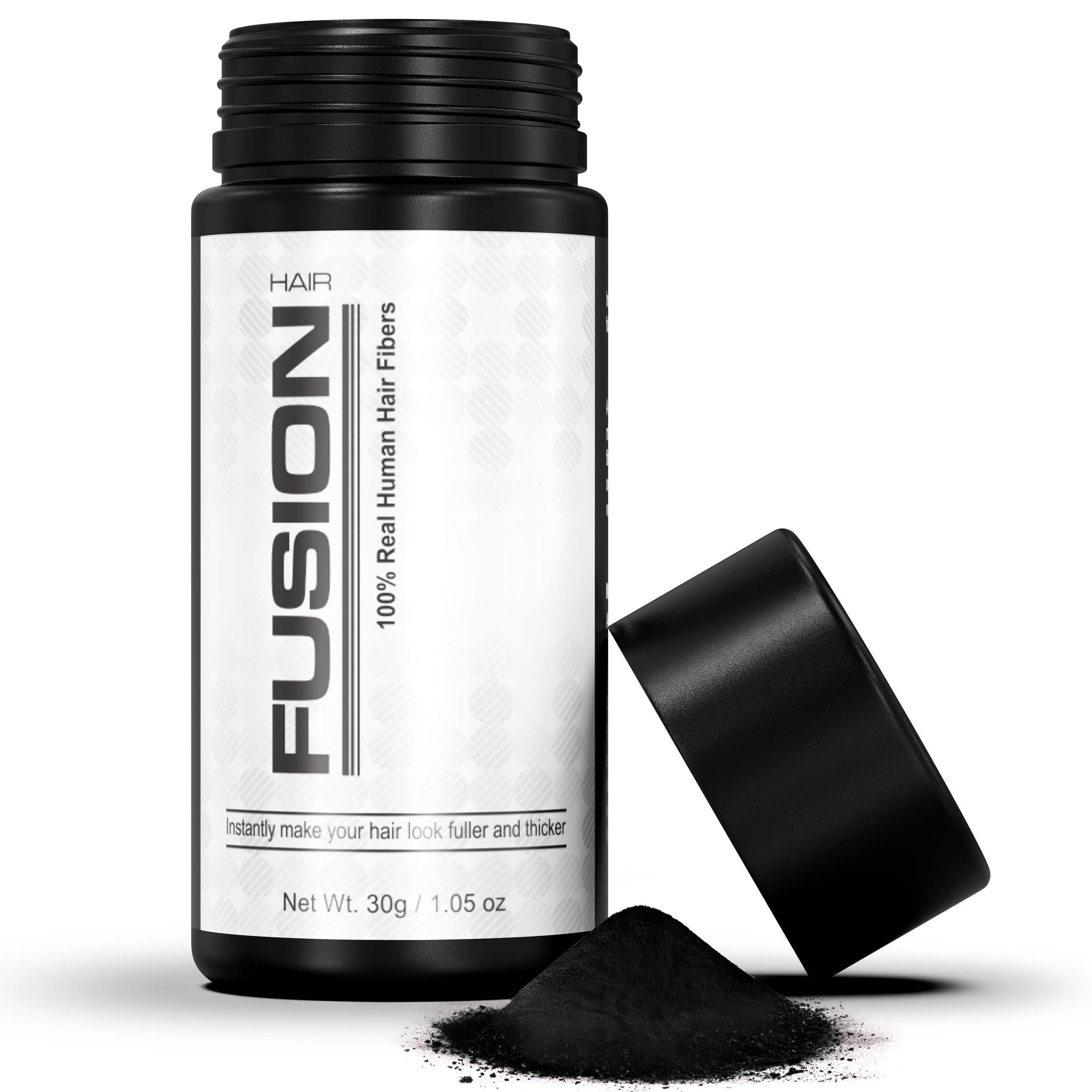Hair Fusion Hair Fibers for Thinning Hair - (1.05 Oz) Real Human Hair Building Fibers to Conceal Bald Spots and Thinning Hair, Root Touch Up and Volumizer, Black