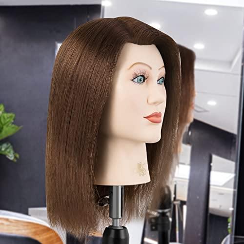 Mannequin Head 100% Real Human Hair 16 inch, Braiding Styling Doll