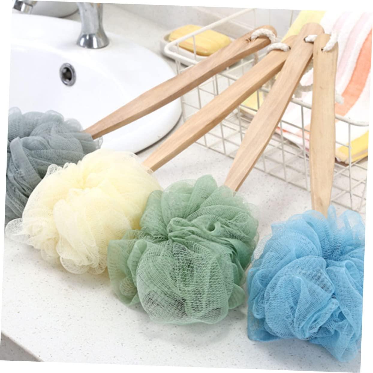 IWOWHERO 3pcs Bath Scrubber Sponge Long Handle Brushes Shower Puff Exfoliating Loufa Mesh Pouf Shower IWOWHERO