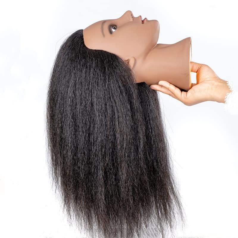 YANZIJF Mannequin Head Human Hair 16\", Manikin Head with 100% Human Hair,Cosmetology Mannequin Head practice kit Doll head hair styling,for Braiding Hairdresser Practice Styling (16inch)