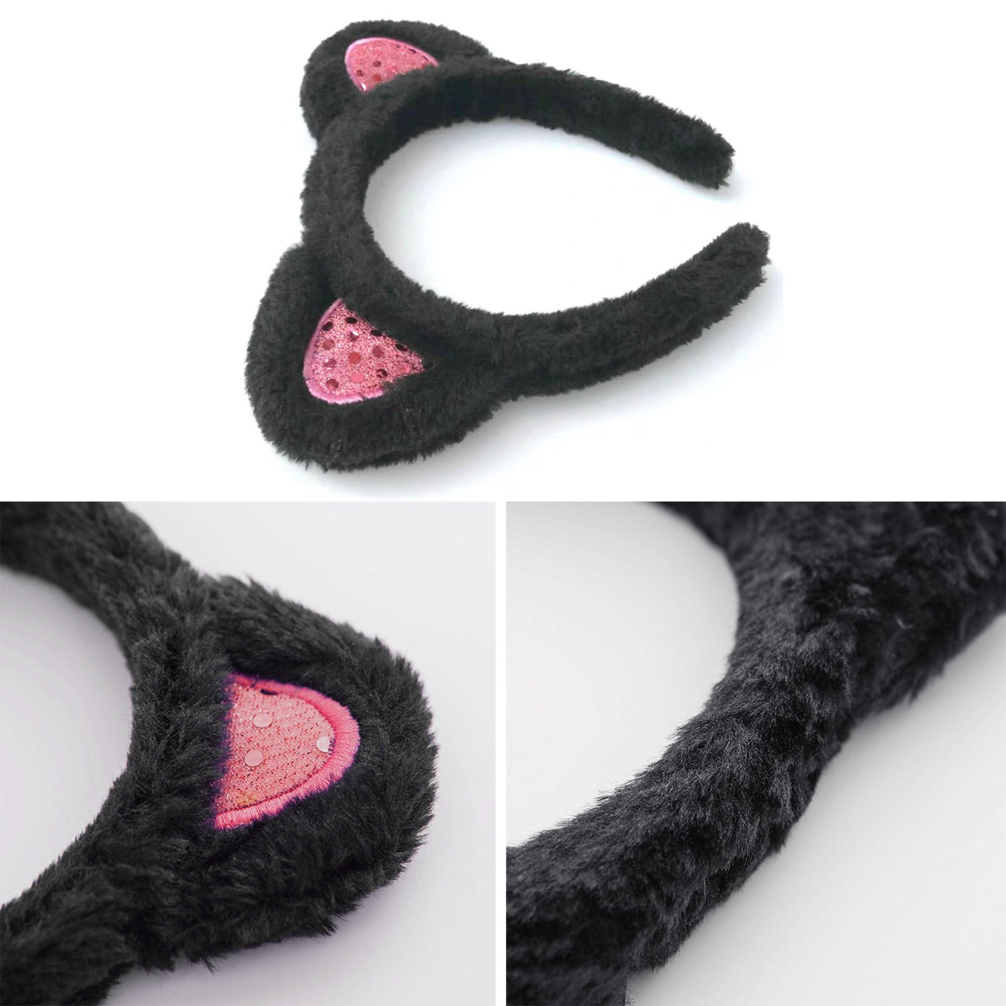 AEGYPIUS AEGYPIUS Cat Ears Headbands, Sparkling Black Cat Ear Headband Cute Lovely Hairband Plush Cat Ears Hair Headbands Washing Face Headbands Perfect for Dress-Up and Fun, Makeup, Teen Girls & Women