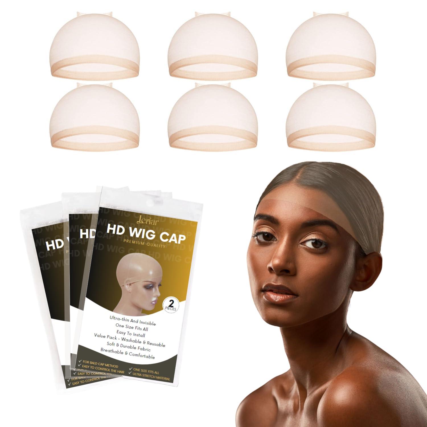 LERIAR LERIAR 6PCS HD Wig Caps For Lace Front, Stretchy Nylon Stocking Wig Caps, Ultra Thin Invisible Sheer Wig Caps for Women, Transparent and Breathable Nude Bald Cap for Wig