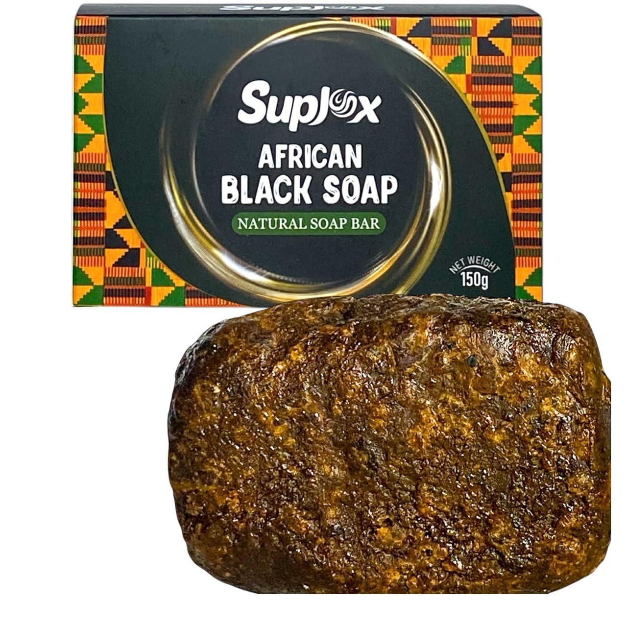 Suplox Raw African Black Soap Bar Black African Soap for oily Skin, Scars, Dark Spots | Perfect for Pimples, Blackhead, Face & Body Wash | Face and Body Wash Soap 1 Count.