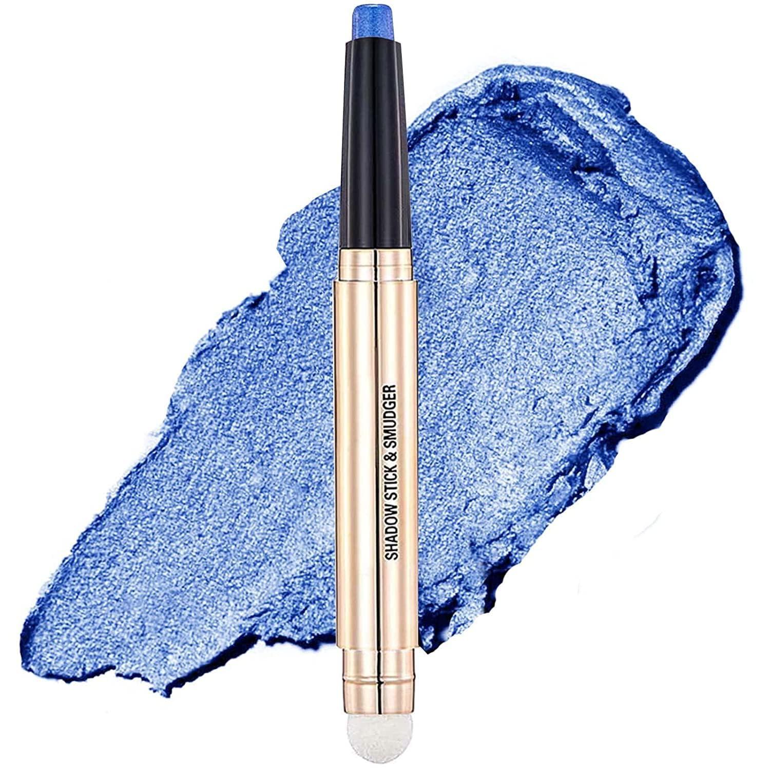 MAY FOLTREN MAY FOLTREN Blue Eyeshadow Stick, Cream Smooth Glitter Shimmer Single Eyeshadow Pencil, Hypoallergenic Waterproof Long Lasting Halloween Eye Shadow Highlighter Stick Eye Liner Pen (Blue Shimmer #16)