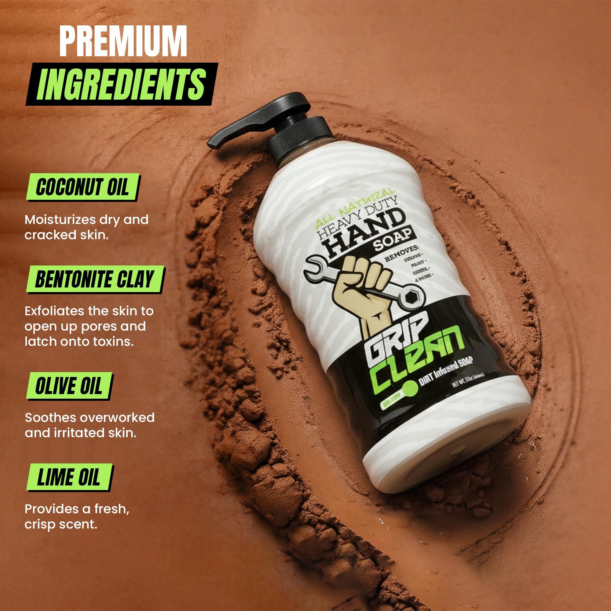 Grip Clean Grip Clean - Hand Cleaner for Mechanics  Heavy-Duty Mechanic Soap, Liquid Hand Soap with Natural Pumice & Clay to Absorb Tough Grease, Oil & Dirt  Moisturizing Coconut Oil, Lime Scent (32oz)