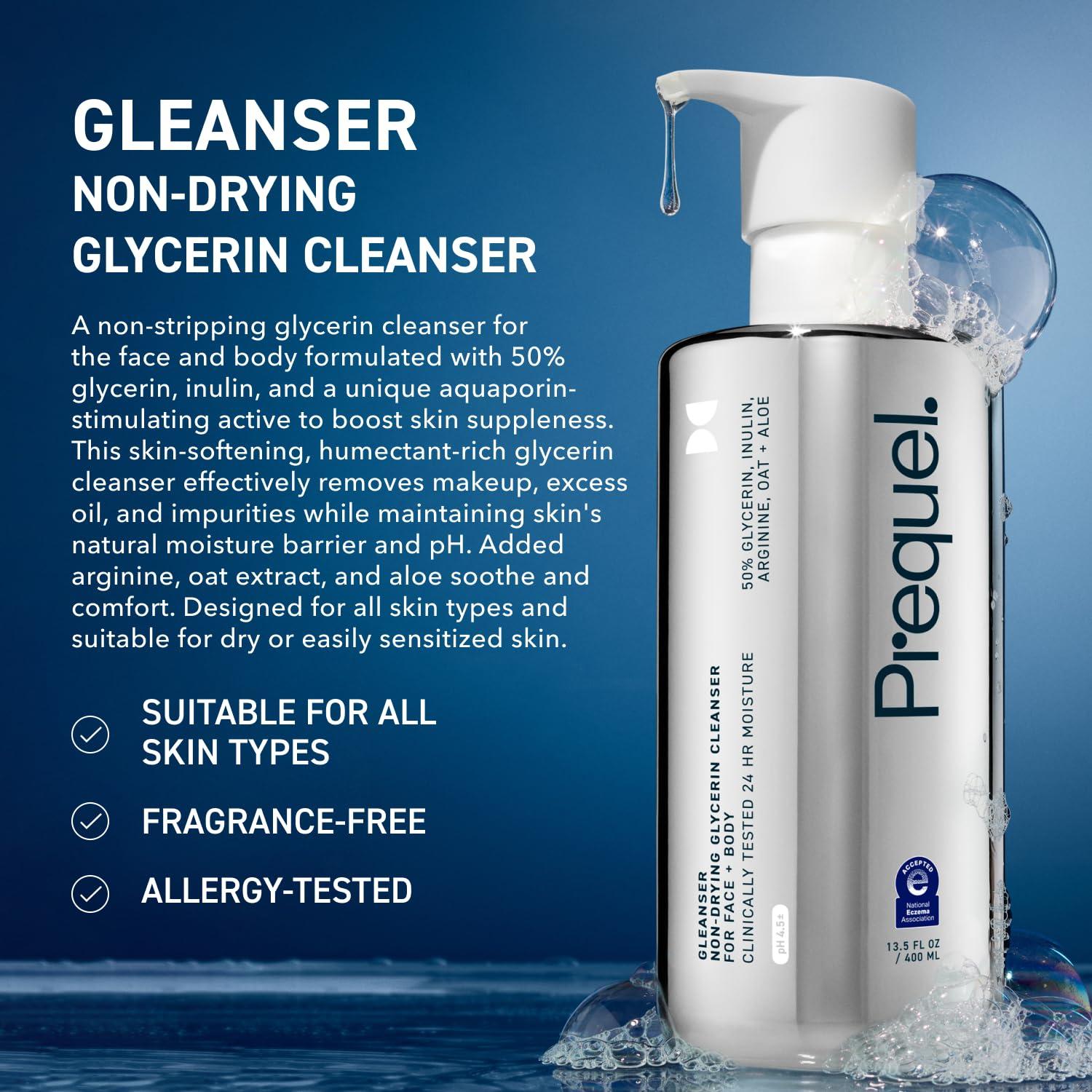 Prequel Prequel Skin - Gleanser Non-Drying Glycerin Cleanser - 2 Pack - Moisturizing Face Wash - Unscented - 13.5 Fl Oz