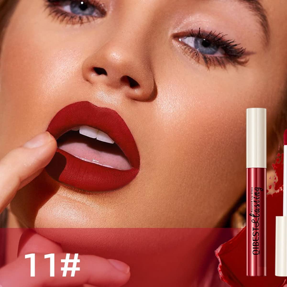 Pakivs Pakivs 12Pcs Matte Liquid Lipstick Set, Dark Bright Red 24-hour Lip Gloss Kit Long-Lasting Waterproof Lip Stain Non-Stick Cup Not Lipgloss Set for Women