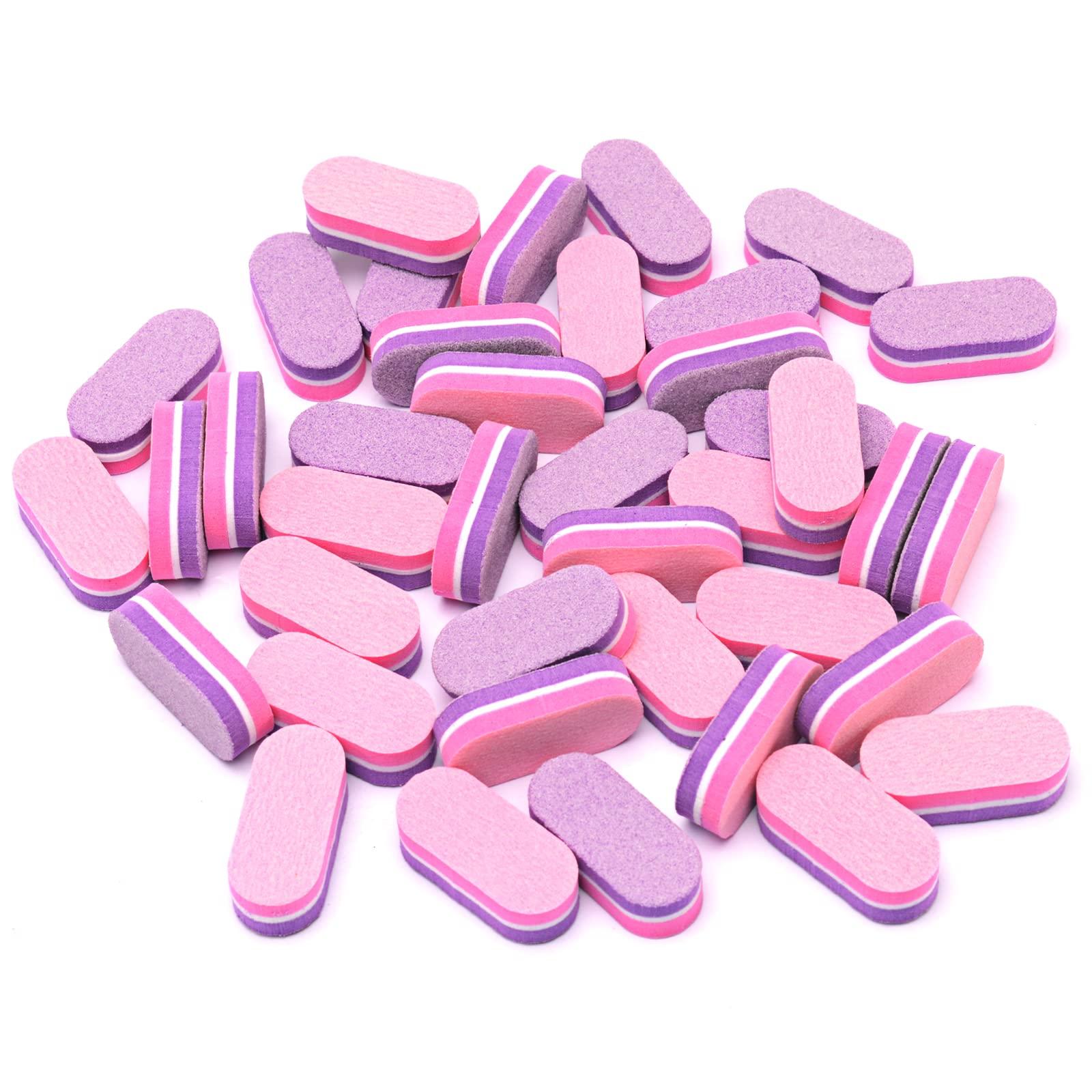 Diesisa Diesisa Mini Nail Buffers, 40pc 100/180 Grit Sponge Mini Nail Files Bulk for Acrylic Nails, Buffer Block Nail File,Mini Bulk Nail buffers Double Sided for Manicure Tools - Pink/Purple