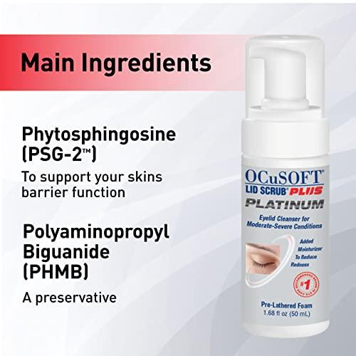 OCuSOFT OCuSOFT Lid Scrub PLUS Platinum Extra Strength Foaming Eyelid Cleanser - Leave-On Eyelid & Eyelash Cleanser with Phytosphingosine to Remove Oil, Dirt & Makeup -1.68 fl oz