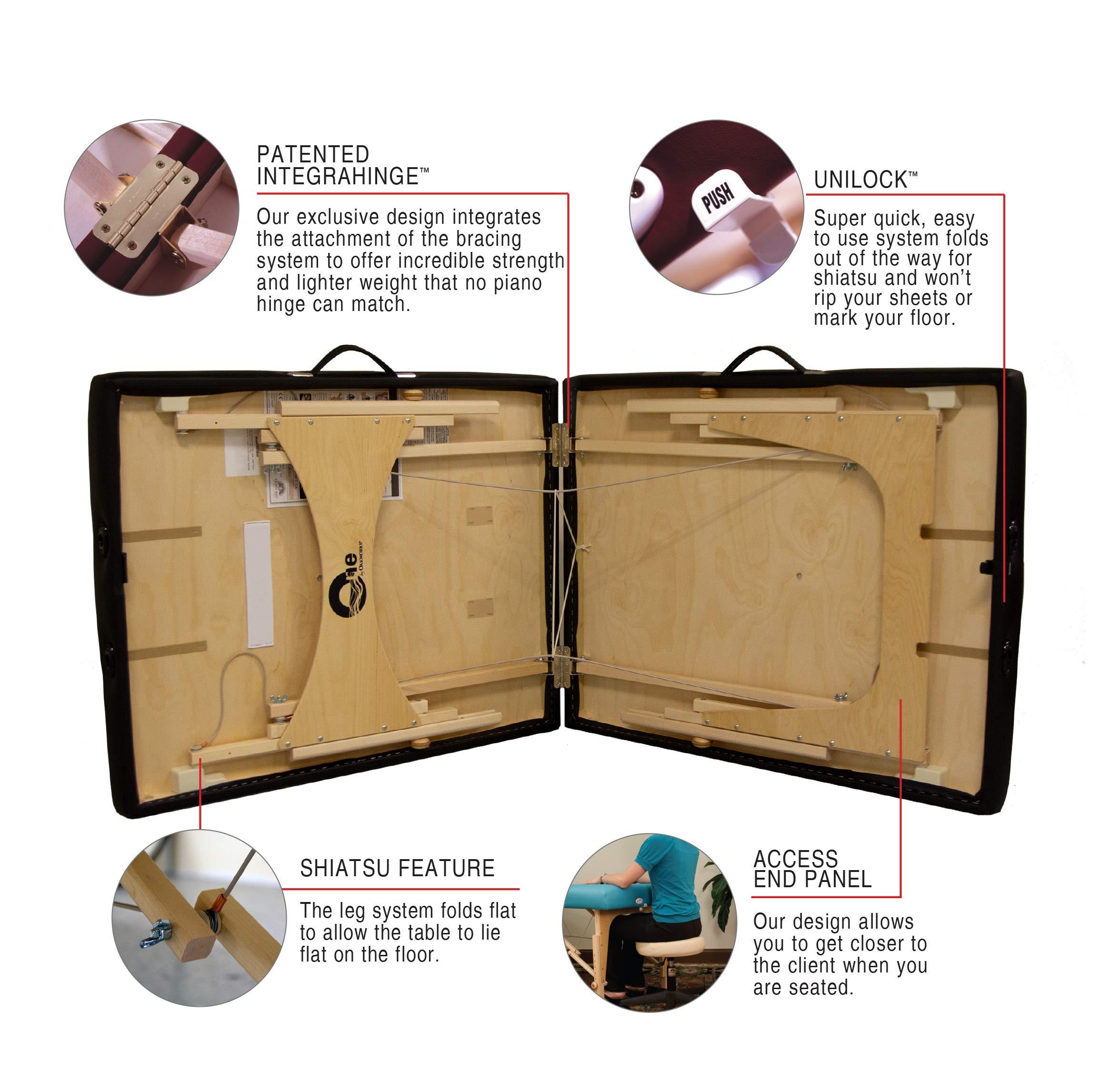 Oakworks Oakworks ONE Portable Massage Table, Package, Professional Massage Bed W/Quicklock Platform, Aerocel Face Rest, Spa Level Comfort, Adjustable 24-34 H, USA Made (Coal)