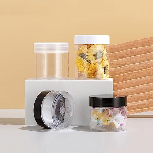 UPSTORE 12Pcs 30ml/1oz Plastic Jars Round Clear Cosmetic Container Jars Empty Makeup Cosmetic Sample Containers Pots Bottles with Black Screw Lids for Creams Lotion Ointments Travel Make Up Samples Storage