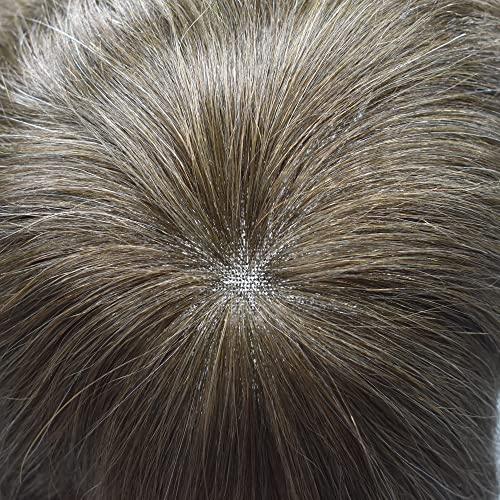 Generic Lace Front Toupee For Men Swiss Lace Front With Poly Skin Hair Pieces For Men Human Hair Wigs All Hand Tied Bleached Knots Natural Looking Lace Front Mens Toupee Mixed Gray Hair Units For Men US Stock. (7X9\"-100% Light to medium Density, 510# Medium