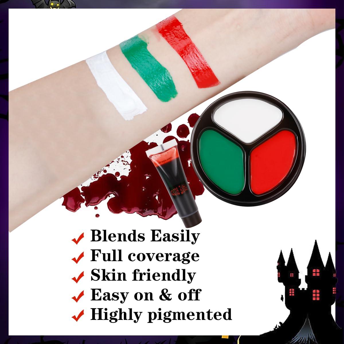 Katiluxiya Halloween Makeup Kit with Fake Blood, Special Effect Face Body Paint for Cosplay Halloween Party Supplies Vampire Zombie Makeup Kids Adult, Makeup Set for Cosplay Halloween Party Supplies (B Set)