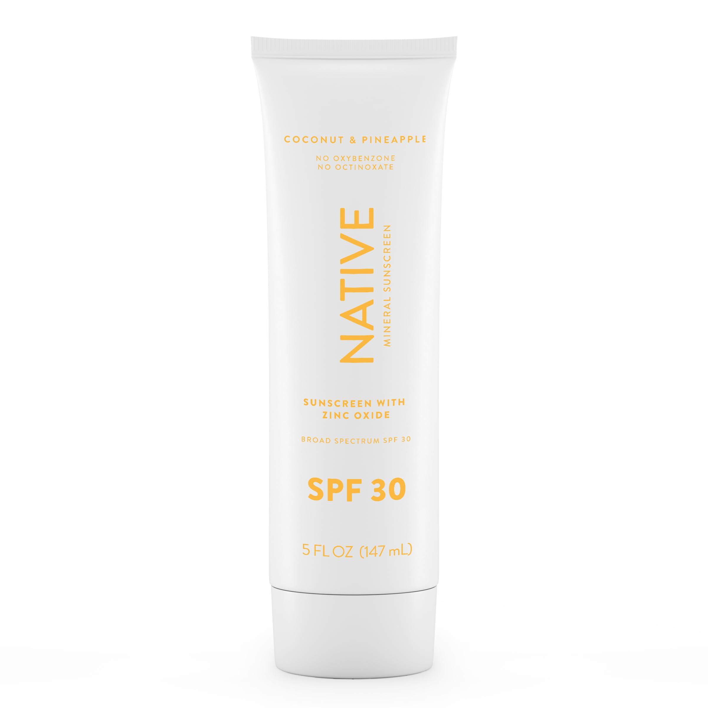 Native Native Sunscreen SPF 30, Zinc Oxide Dermatologist Tested Suitable for Sensitive Skin & Hawaii Compliant, 5 Ounces | Pineapple & Coconut Scent Sun Protection Lotion, Lightweight & Smooth