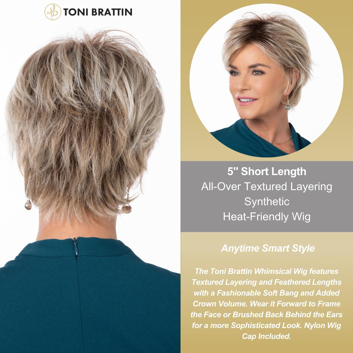Toni Brattin Toni Brattin Whimsical Wig - Textured Layering & Feathered Lengths with Soft Bangs - Heat-Friendly Fiber Looks & Feels Like Natural, Healthy Hair - Adjustable & Comfortable (Light Brown, Regular)