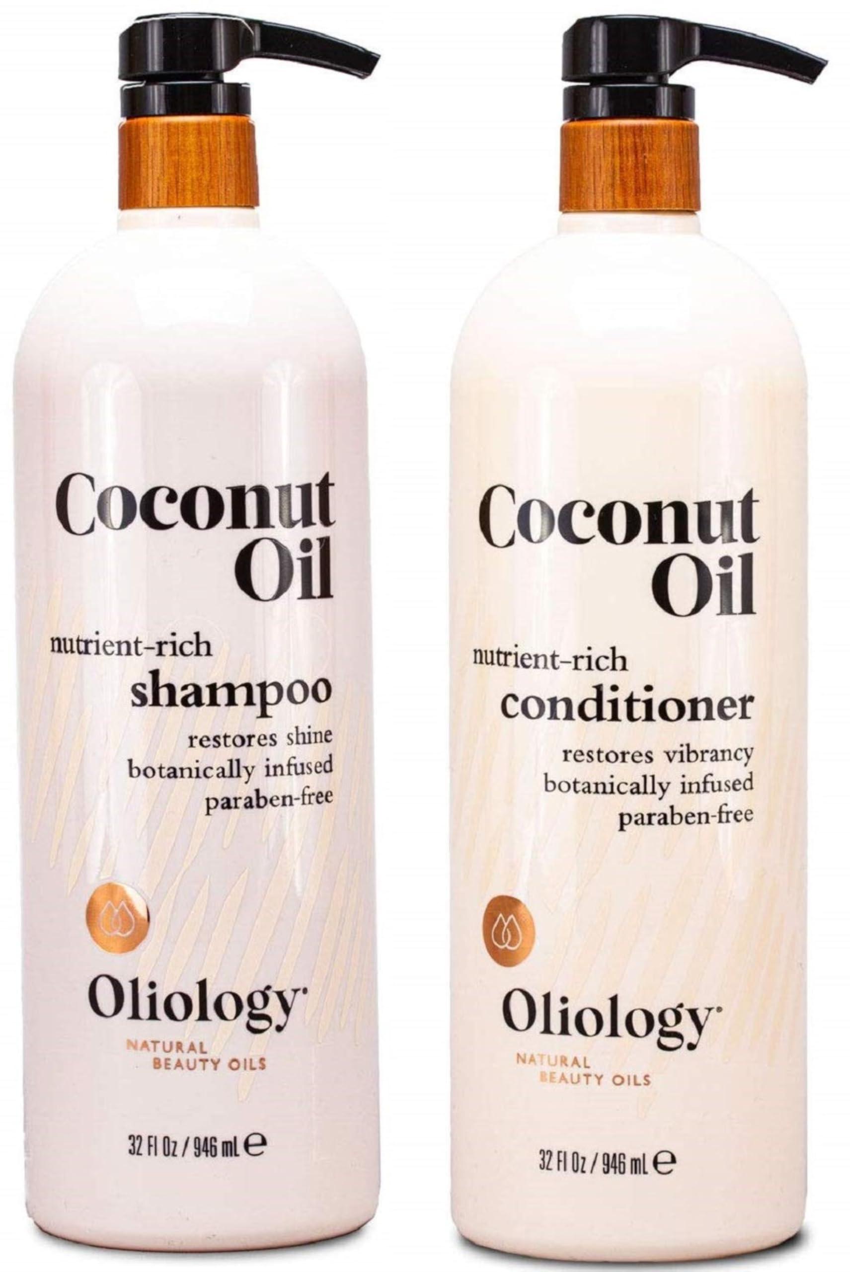 Oliology Oliology Nutrient Rich Coconut Oil Shampoo & Conditioner Combo Pack - Helps Restore Damaged Hair | Provides Intense Shine | Moisturizing | Made in USA, Cruelty Free & Paraben Free (32oz)