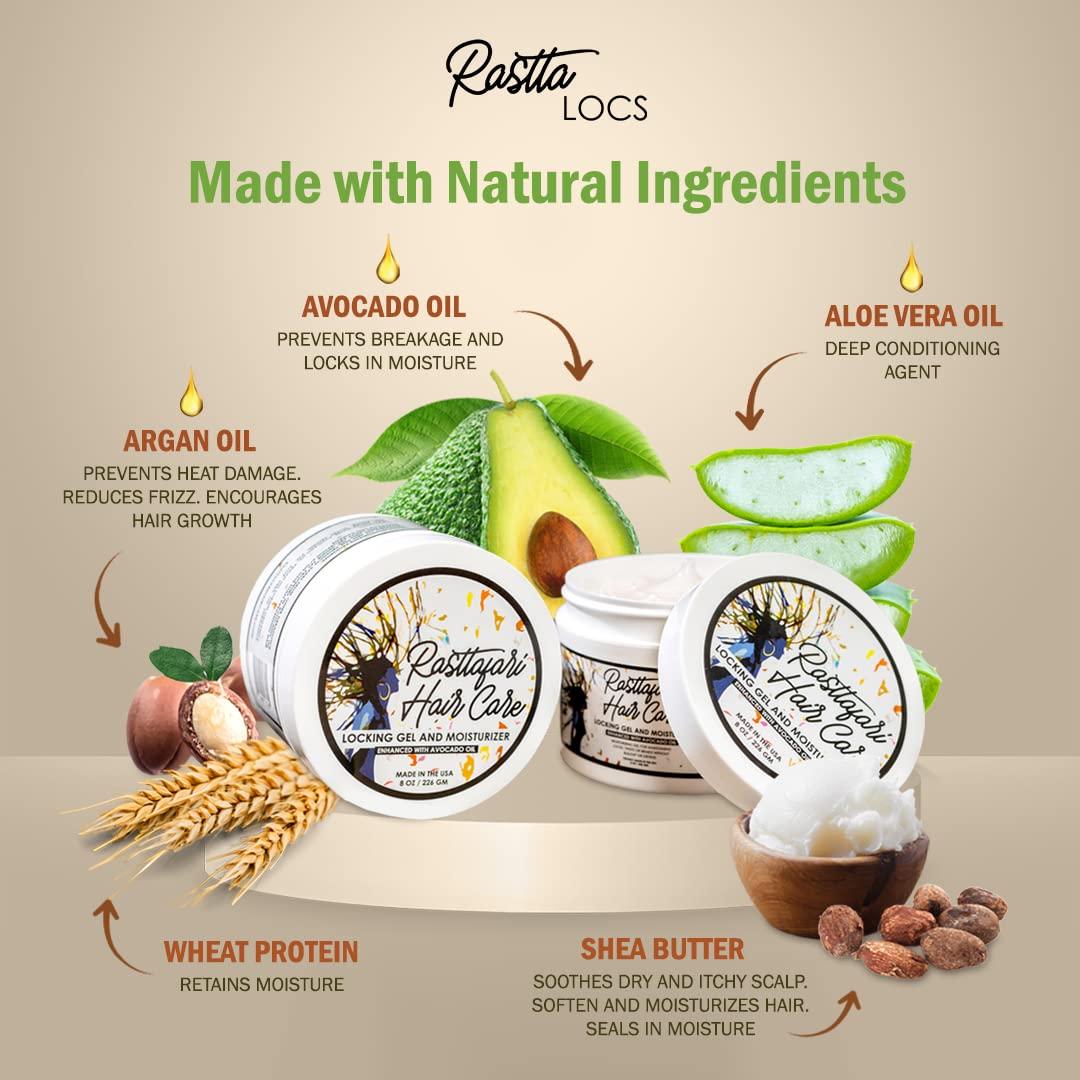 Rasttafari Hair Care Rastta Locs Water Base Locking Gel and Hair Moisturizer for Dreads with Avocado Oil for Dreadlocks, retwist, braids, styling and edges. *NO RESIDUE, FLAKING, WAX, SILICONE, SULFATE (8.00 oz)