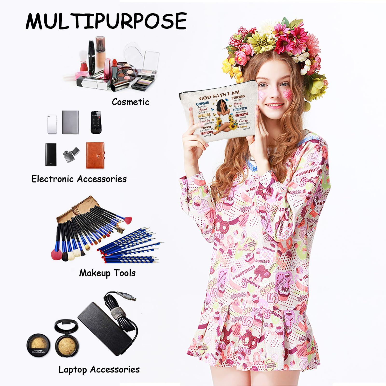 Baobeily Christian Gifts for Women, African American Makeup Bag for Purse, Afro Black Cosmetic Bags for Women, Inspirational and Funny Gifts, Small Travel Pouches Cosmetic Cases