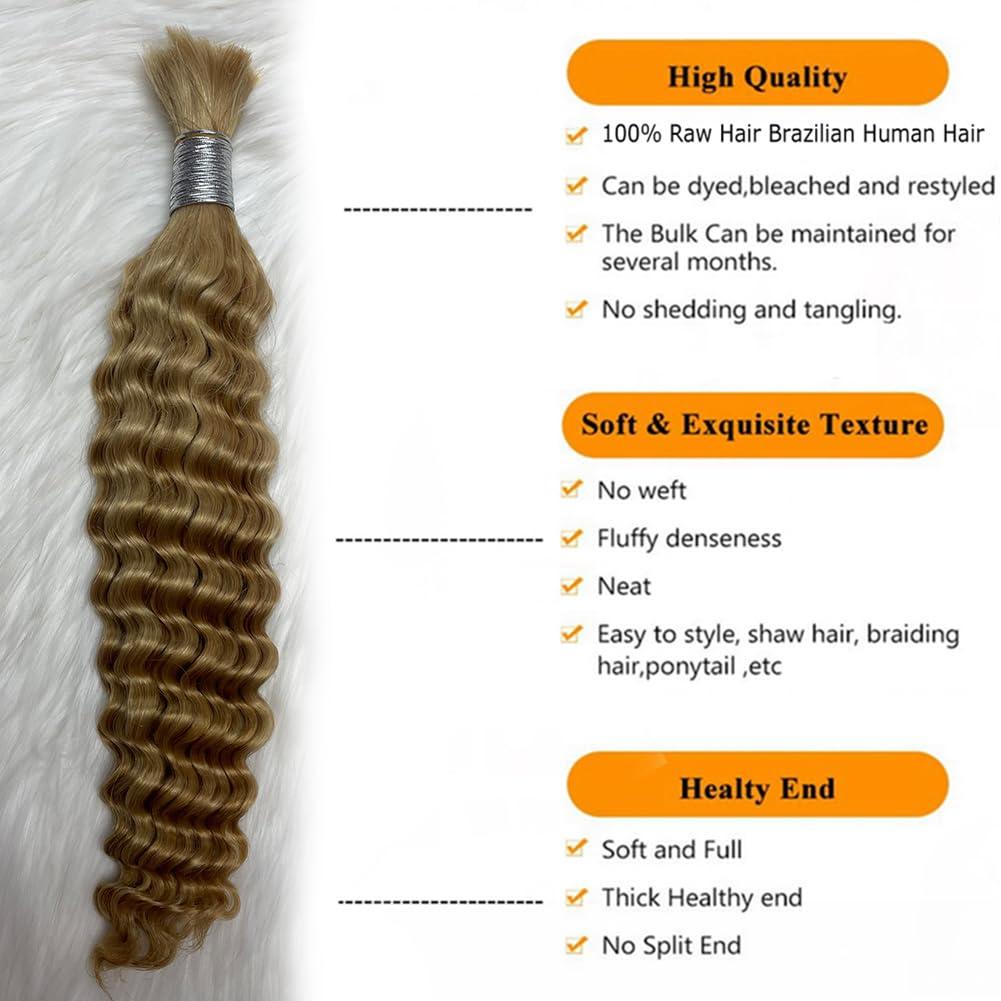 Kiss darling LASHES Highlight Human Braiding Hair 1 Bundle 22Inch Human Hair Bundles for Braiding Highlight 27P613 Blonde Water Wave Bulk Human Hair Raw Hair Wet and Wavy Curly Bulk No Weft