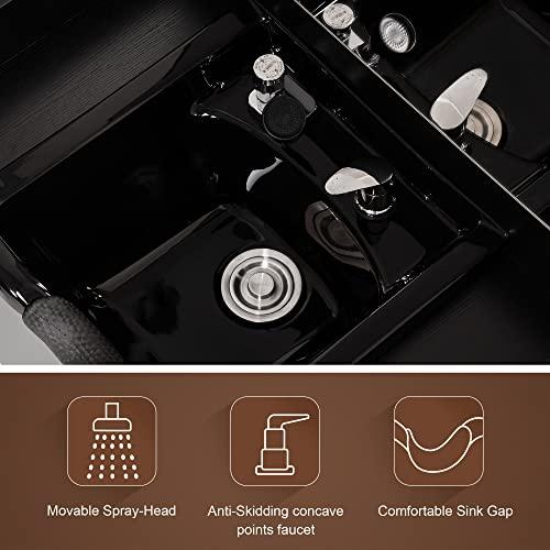 BarberPub BarberPub Backwash Shampoo Bowl Cabinet, Wall Mount Station with Mirror, Storage Cabinet with Drawers & Shelf Salon Equipment 3141 (Black)