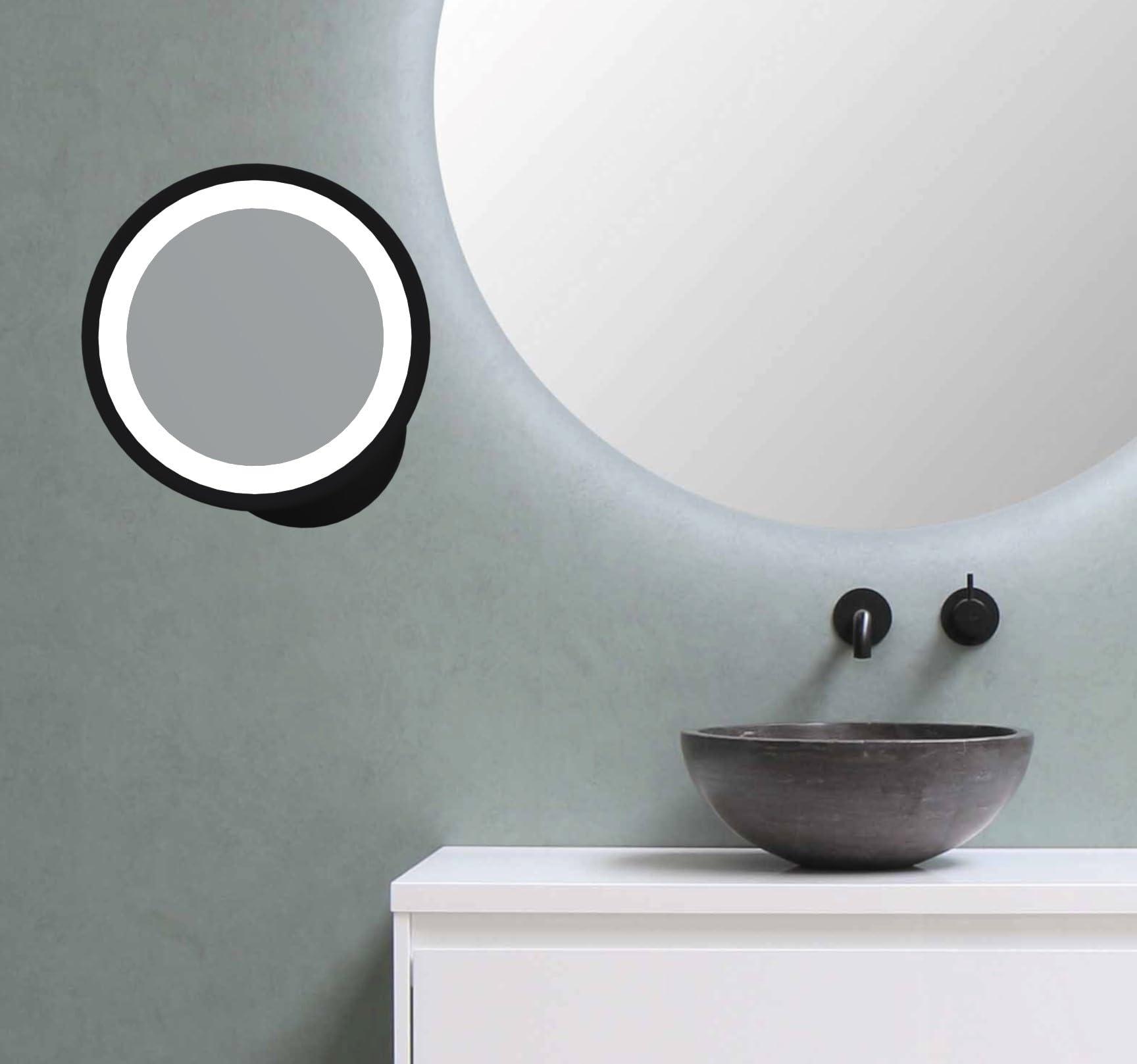 Universal Lighting and Decor Kimball and Young Matte Black Single-Sided LED Round Arm Wall Mirror