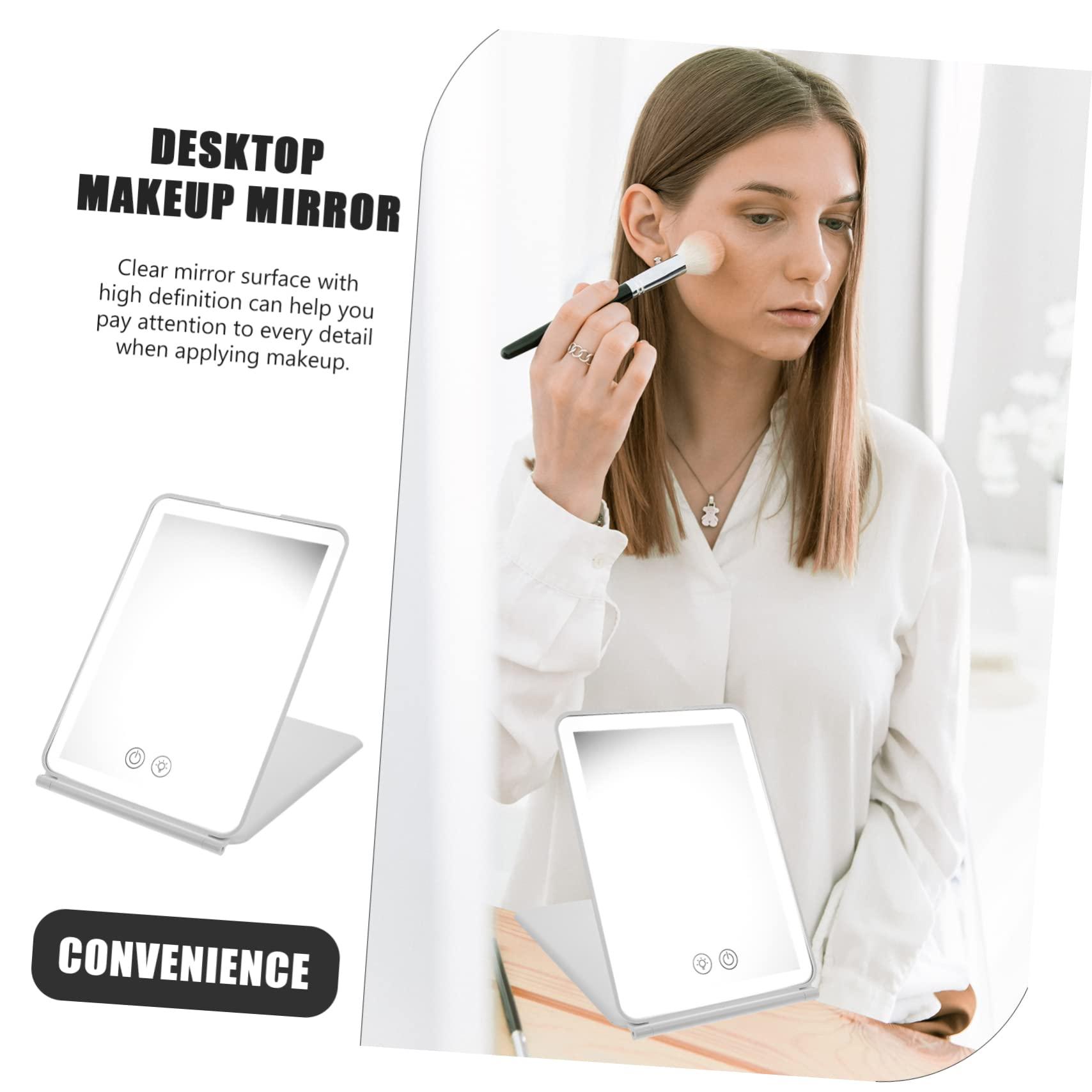 PAMINGONO PAMINGONO Simple Makeup Mirror Chic Table Mirror White LED Lights for Girls Desk Top Easy to Carry