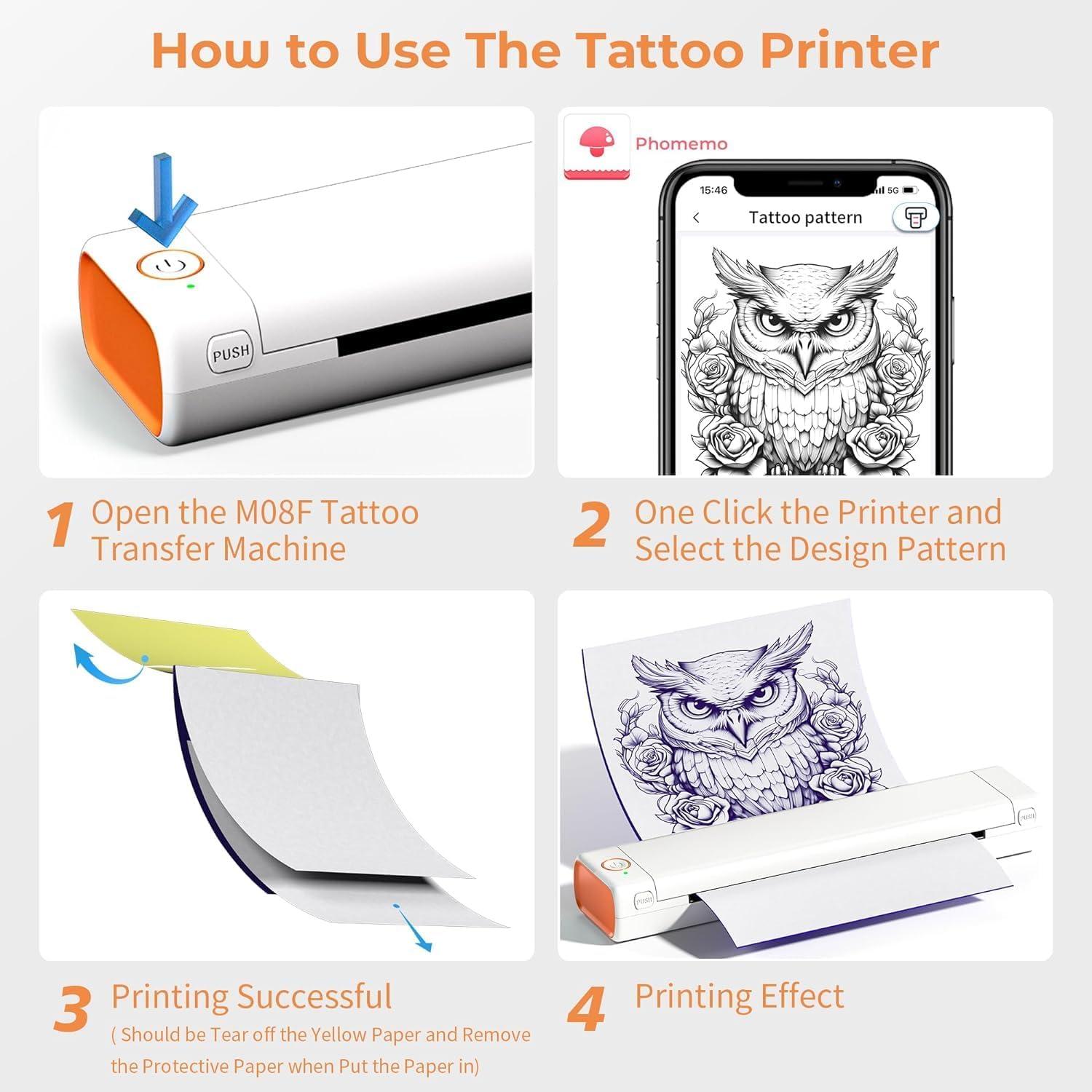 ItriAce Tattoo Stencil Printer with Case, M08F Bluetooth Stencil Printer for Tattooing with 10pcs Transfer Paper, Thermal Tattoo Printer Machine Compatible with Phone/iPad/PC, Wireless Tattoo Transfer Printer
