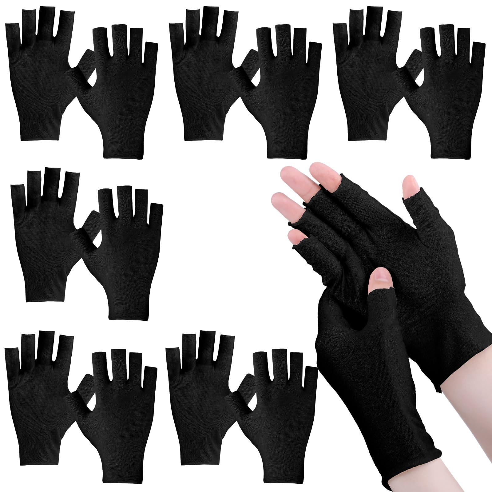 Geyoga Geyoga 6 Pairs Fingerless Moisturizing Gloves Eczema Cotton Gloves for Adults Half Finger Touchscreen Lotion Overnight Dry Hands for Women Sleeping(Black)