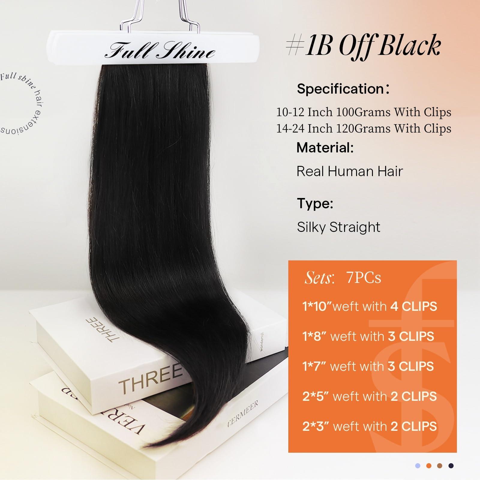 Full Shine Full Shine 12 Inch Clip in Hair Extensions Natural Black 200 Grams Human Hair Extensions Clip ins Invisible Normal Weft And Pu Weft Seamless Clip ins for Thick Hair