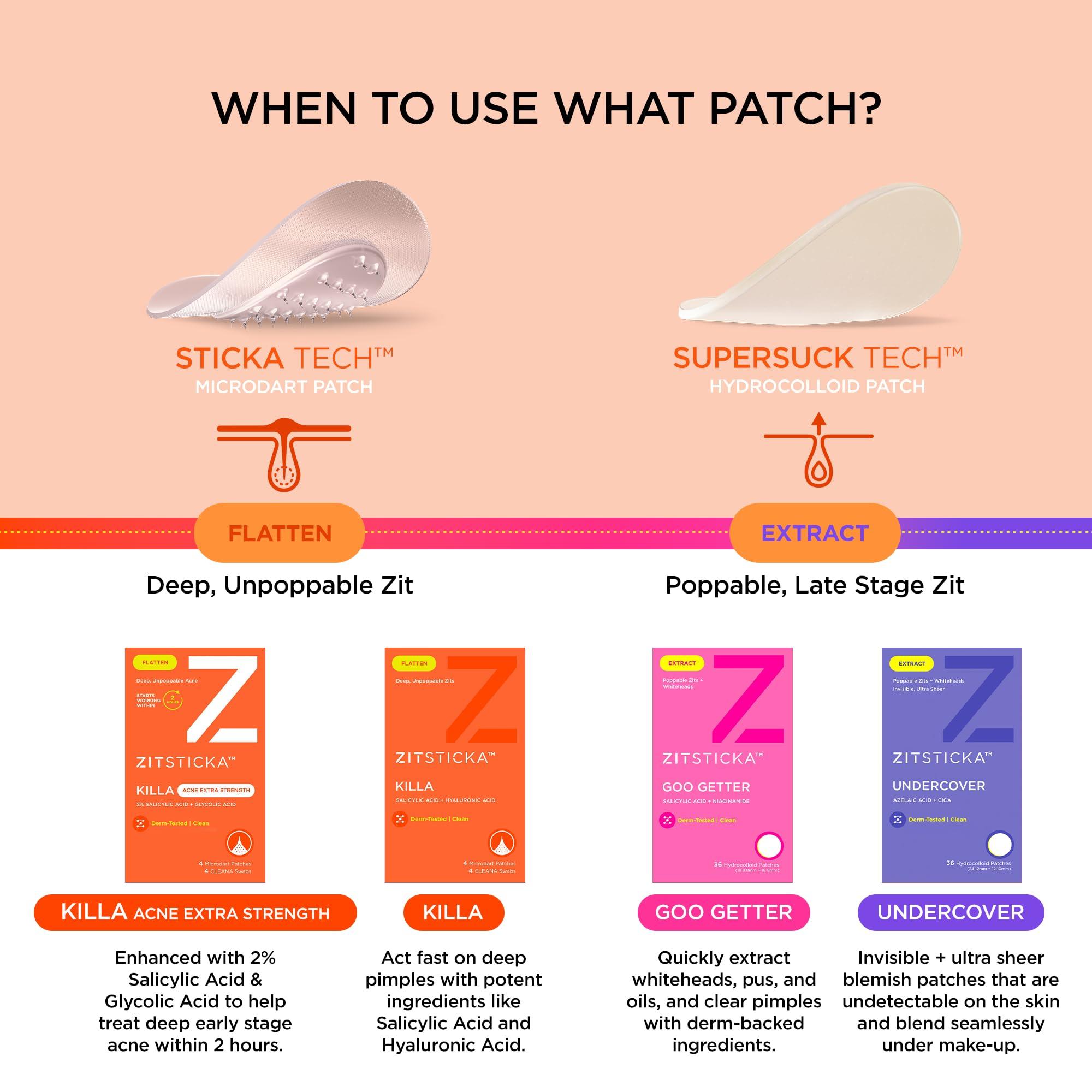 ZitSticka ZitSticka Killa Acne Patches for Face - World\'s Most Potent Pimple Patch with Fast-Acting Microdarts - Starts Working within 2 Hours for Deep, Early-Stage Zits - 20 Count