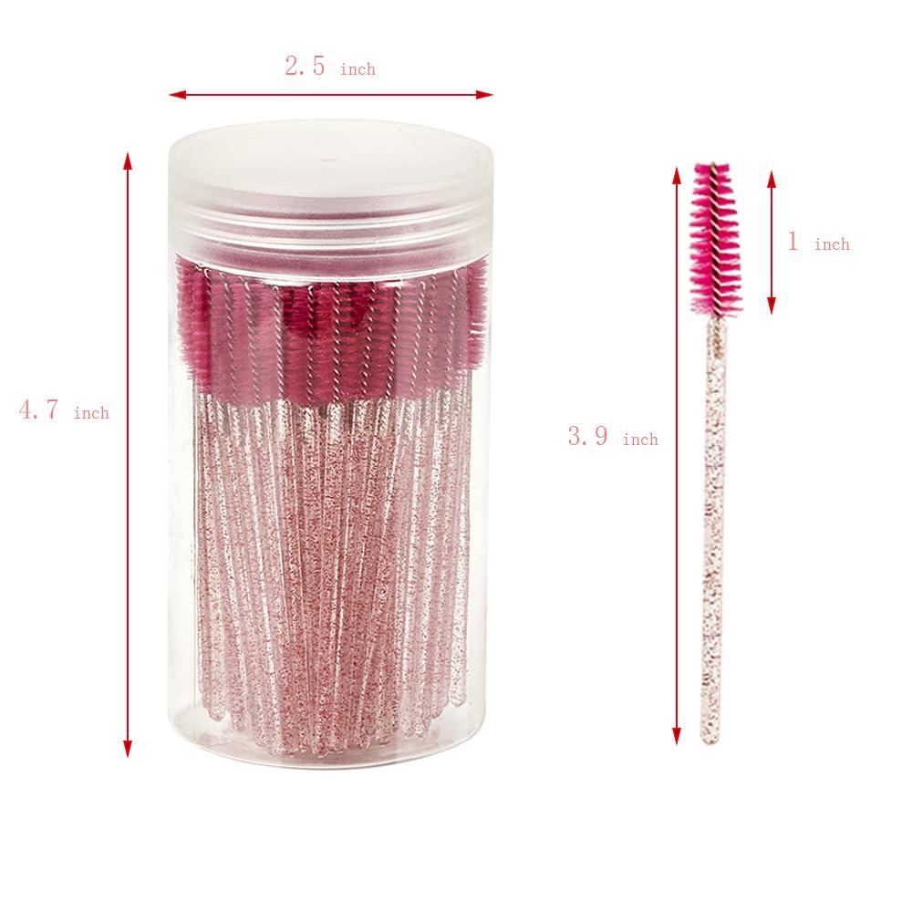 GliHiKj 100PCS Eyelash brushes Spoolies for eyelash extensions Mascara Wands Makeup Brushes Applicators Eye lash spoolies Eyebrow Brush makeup tool with Container (rose red)