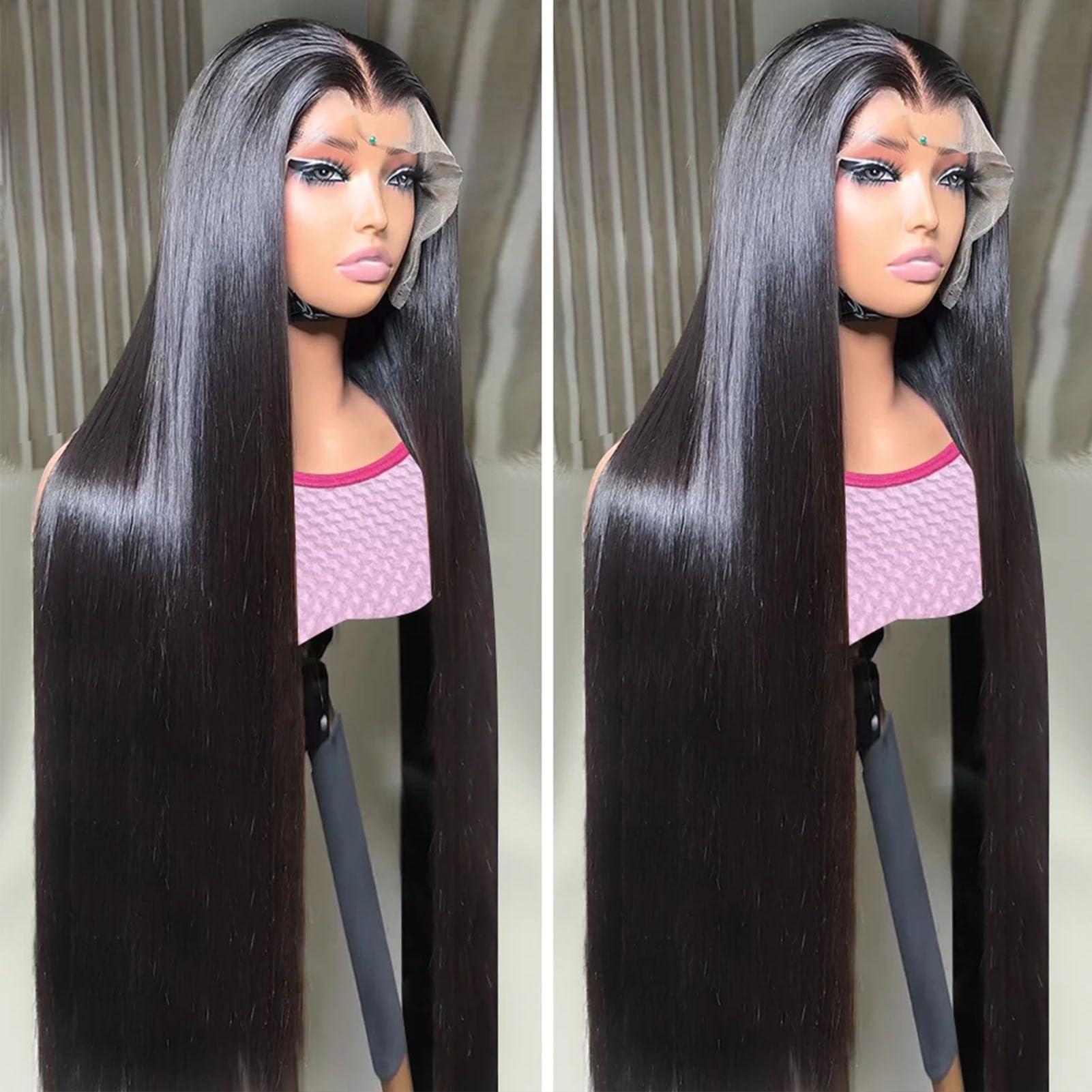 yuccy yuccy 40 Inch Wig Human Hair 13x4 Straight Lace Front Wigs Human Hair 200% Density Glueless Wigs Human Hair Pre Plucked HD Transparent Lace Frontal Wigs Human Hair Wigs for Black Women