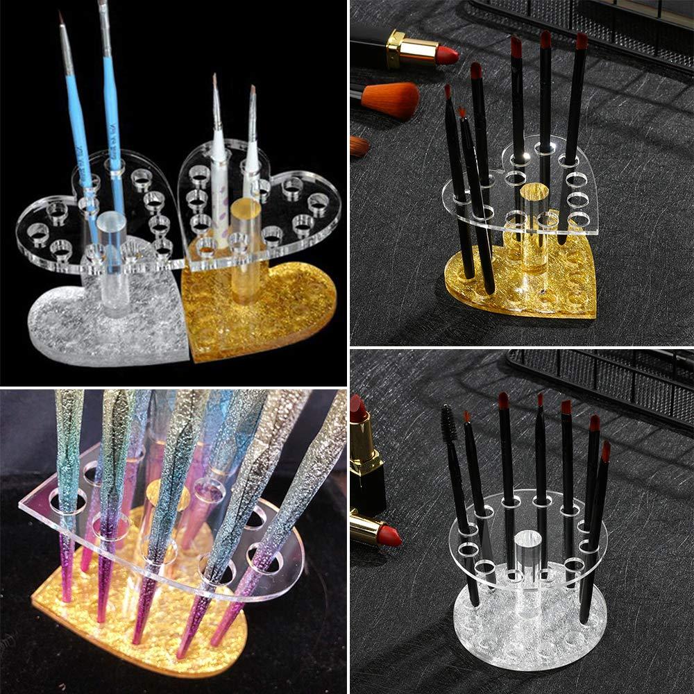 LIXIATIAN LIXIATIAN 12 Holes Makeup Brush Holder Organizer, Acrylic Nail Art Brush Desktop Display Holder Shelf, Pen Stand Storage Rack for Home Office (Heart,Silver)