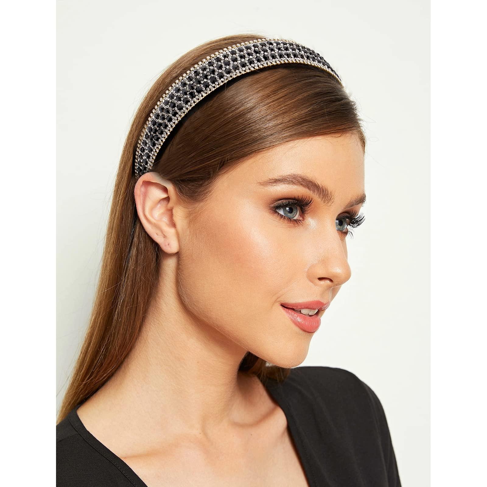 Wecoe Wecoe Black Headband Rhinestone Headband Women Fashion Crystal Bling Diamond Headband Glitter Sparkly Headband Hair Accessories Holiday Halloween Christmas Gifts For Women Ladies (Silver & Black)