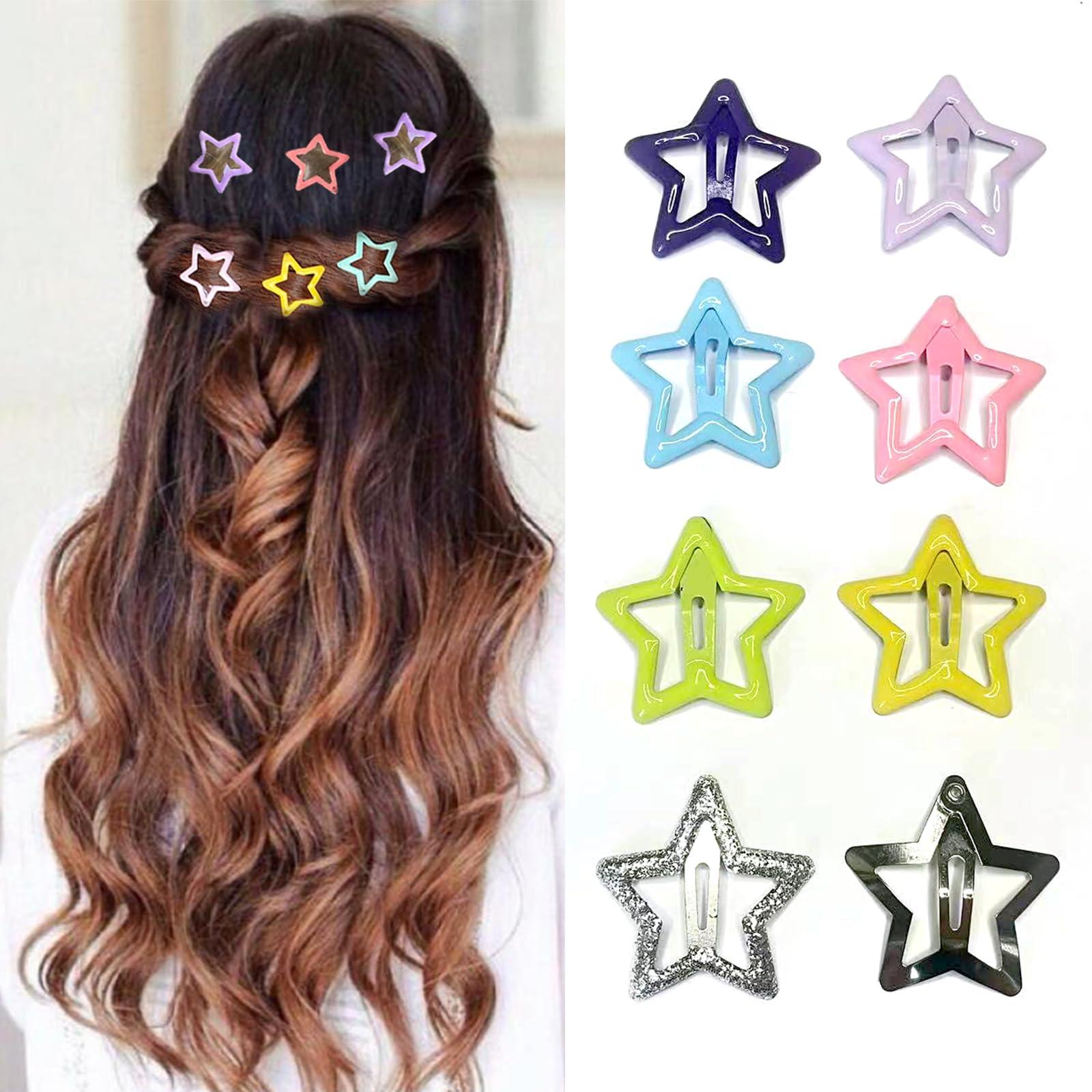 Nolang 24 PCS Star Hair Clips,Silver Star Barrettes for Girls,Non Slip Star Shaped Snap Hair Clip Accessories for Women (greenish pink)