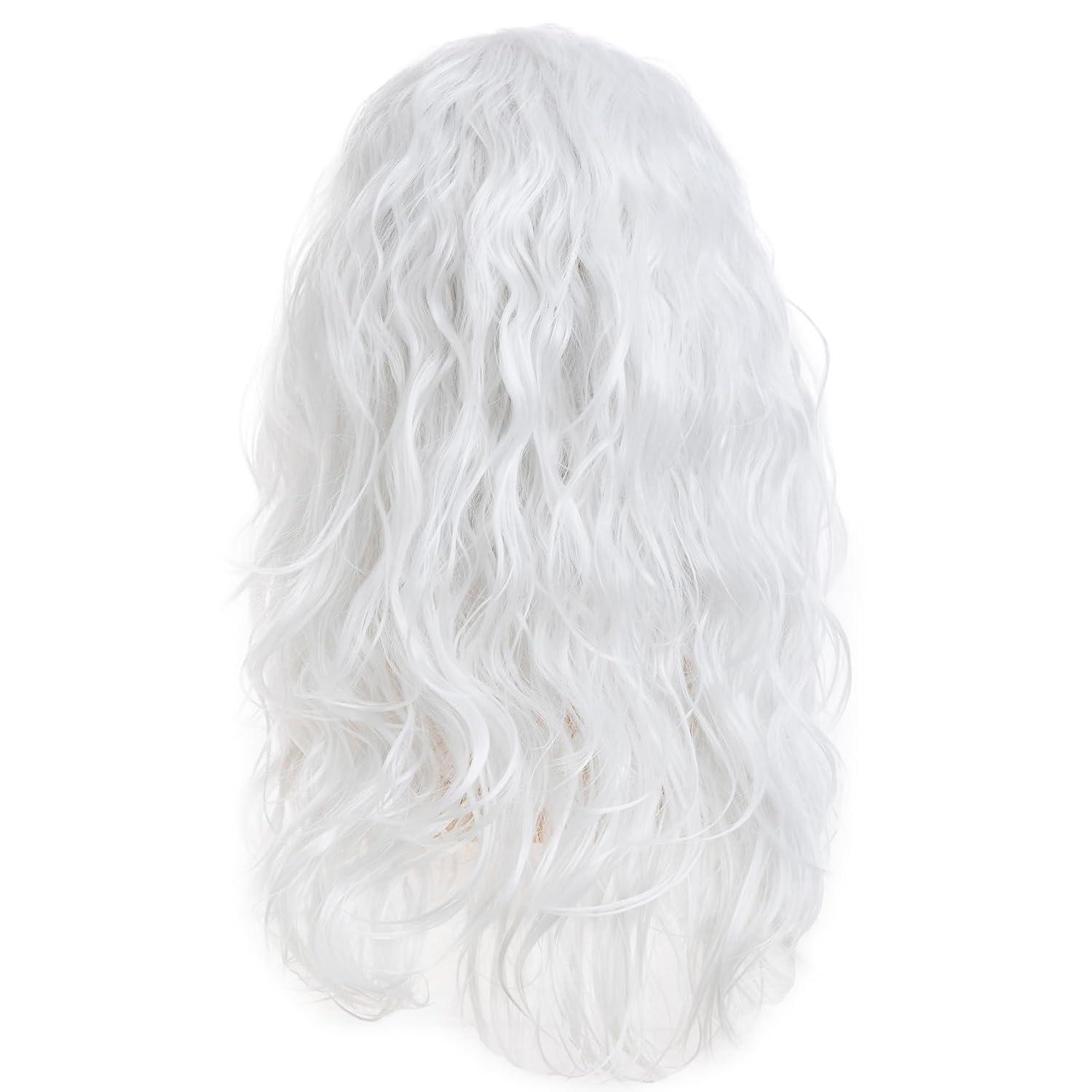 Sallcks Sallcks Mens White Wig Long Curly Wavy Wig for Men Middle Part Synthetic Heat Resistant Hair Wigs for Daily Party Costume Halloween
