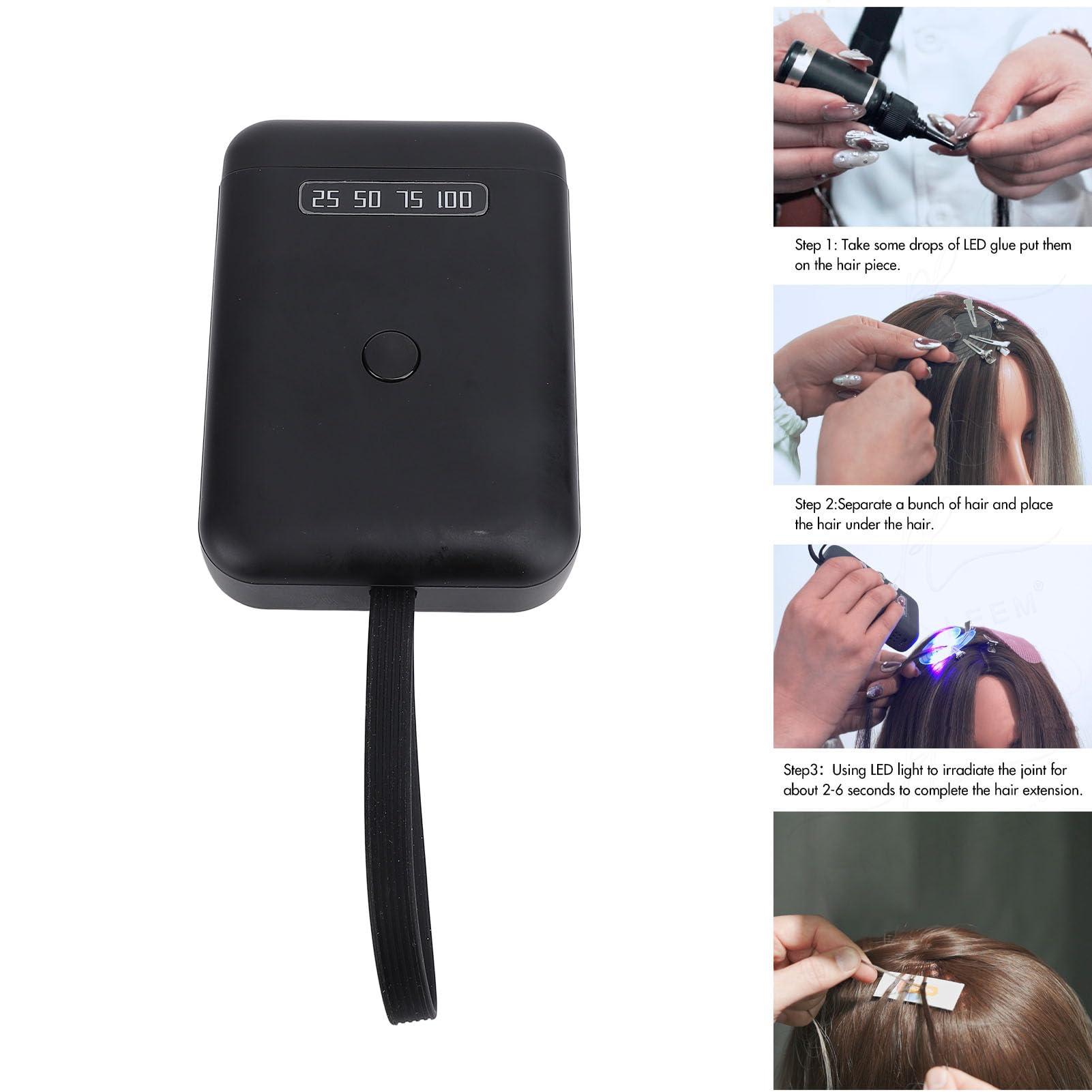 VBESTLIFE LED Hair Extension Lamp, 18W Light Extensions Kit, Rechargeable Portable Extension Lamp, with 6Pcs 405nm LED Beads, for Home Salon Fast Curing Wig (Black)