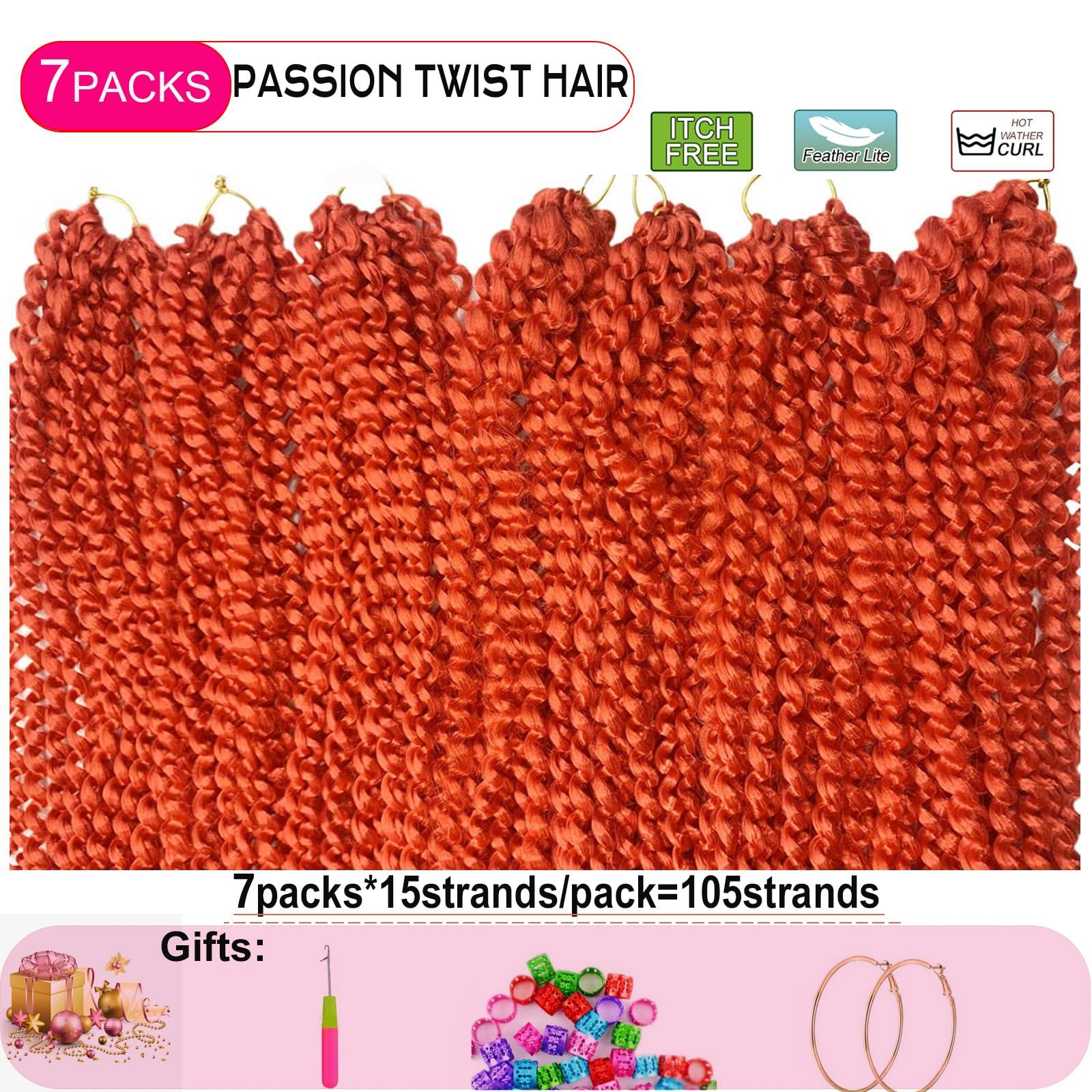 Ahrencan Red Passion Twist Hair, 30 Inch 7 Packs Water Wave Crochet Hair,Wrap Braiding Hair For Passion Twist Crochet Hair/Butterfly Locs/Spring Twist Crochet Braids Boho Hair Extension (30in,Red#)