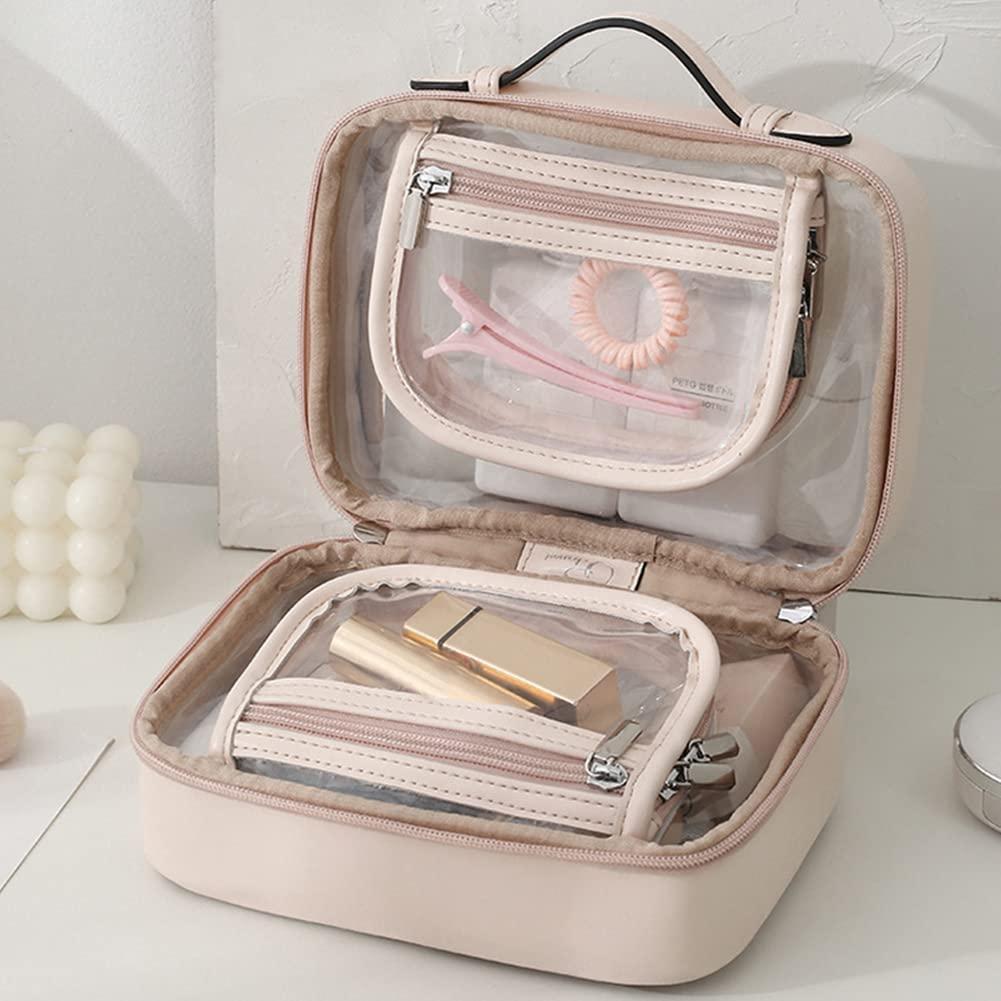 Cessfle Cessfle Clear Travel Makeup Bag Double Sided Travel Cosmetic Bag Waterproof Transparent Toiletry Bag Flat Lay Makeup Organizer Case with Compartments for Women
