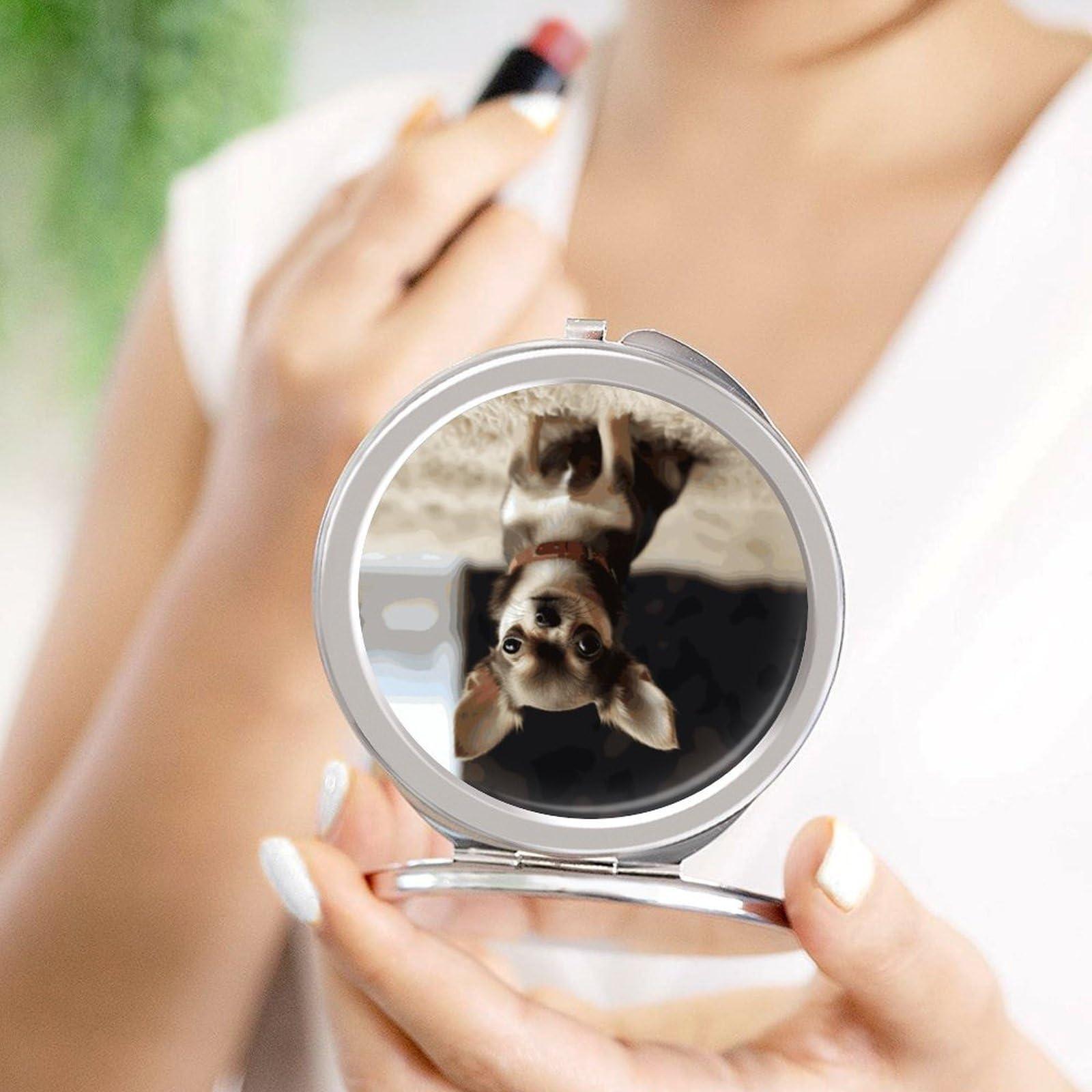 KLWQR KLWQR Cute Chihuahua Travel Makeup Mirror Portable Folding Cosmetic Compact Mirror with 2 X 1x Magnification Mini Pocket Mirror for Women Purses
