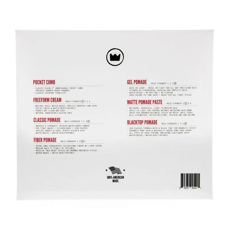 Imperial Barber Imperial Barber Travel Assortment/Gift Set Men\'s Traveling Hair Style -Classic, Fiber, Gel & Blacktop Pomade, Matte Pomade Paste, Freeform Cream, Comb